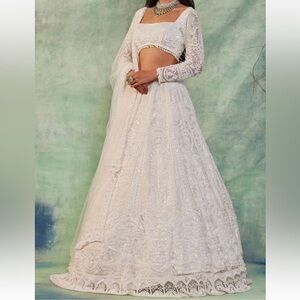 House of Indya Off White Premium sequined thread Embroidered butterfly Lehenga